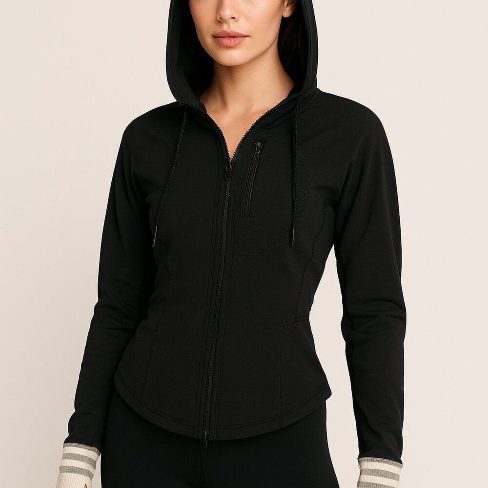 FP Movement Zip Hoodie Black w/ Thumbholes & Striped Cuffs – Women’s M NWT